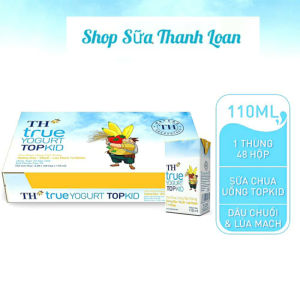 (HSD T4-2026) (KÈM QUÀ) Thùng 24/ 48 Hộp Sữa Chua Uống Tiệt Trùng TOPKID Hương Dâu Chuối Và Lúa Mạch Tự Nhiên TH True Yogurt 110ml.