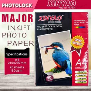BELIEVE XINYAO Waterproof Glossy Photo Paper A4 20 Sheets Thick Bright Inkjet Paper for Students Office Home DIY Craft School Requirements Photo Printing Sticker Printing Compatible with Epson Canon HP Printers