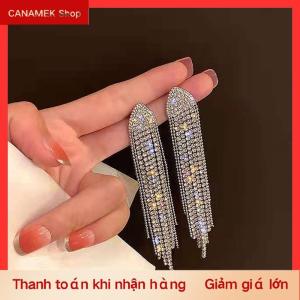 CS Dài tua đầy đủ Rhinestone thả Bông tai cho phụ nữ ovsize pha lê dangle Bông tai thời trang đồ trang sức phụ kiện