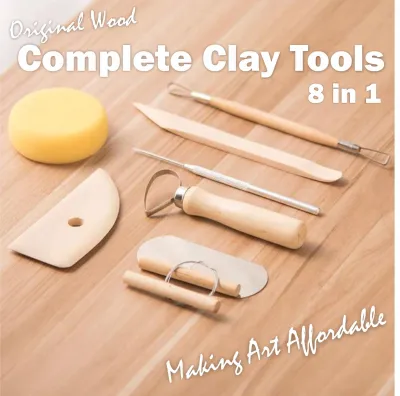 VC Art 8 in 1 Pottery Tool Kit Clay Tools Professional Artist Bahan Tanah Liat Wooden Tools Art Craft Supplies Mold Modeling