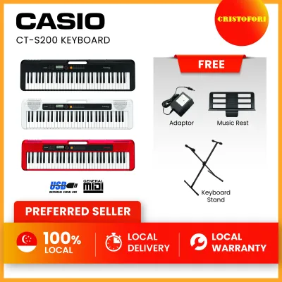 CASIO CT-S200 (Black) Keyboard [FREE: X-stand] Compact portable lightweight Casiotone keyboard 61 keys with carry handle optional power by batteries ( CTS200 / CTS 200 )