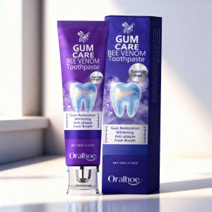 Oralhoe Bee Venom Whitening Toothpaste repairs cavities cleans teeth removes plaque effectively removes stains freshens breath and whitens teeth.