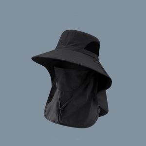 OOC Removable Drawstring Fisherman Hat Quick-drying with Neck Cover Hiking Hat Breathable Sun Protection Wide Brim Sun Hat