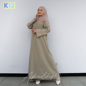 Gamis Elegan Muslimah Maxi Long Dress dengan Motif Stripe/Camel