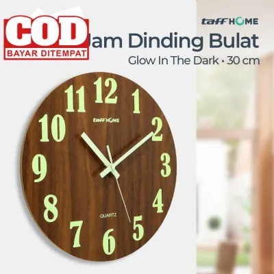 TaffHOME Jam Dinding Bulat Quartz Luminous Glow in The Dark Lebar 30CM