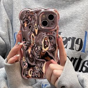 Luxury Wrinkle Meteorite Texture Case for iPhone 15 14 13 12 Pro Max 11 X Xr Xs 7 8 Plus SE Plating Glossy Wave Pure Color Cover