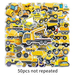 50PCS Cartoon Engineering Vehicle Transportation Stickers Decoration Waterproof Sticker Kid Toy