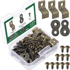Keadic 101Pcs Heavy Duty Table Top Fasteners with Screws Figure 8 Tabletop Connector Bracket and Z Desktop Clips for Wood Furniture (Bronze)