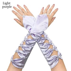 ANANAA Wedding Pleated Bowknot Elastic Satin Elbow Gloves Long Bridal Gloves