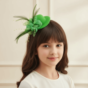 NBANLIKE Solid Color Feather Top Cap Hairpin Mesh Exquisite Hair Accessories for Girls Mini Headdress Mini Fascinator Hair Clip Kids
