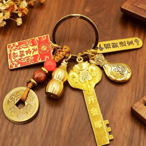 Gold Treasure Keychain Tianshu Fortune Lock Wealth Vault Keychain