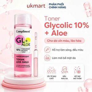 Toner Compliment 10% Glycolic Acid & Aloe cấp nước dưỡng ẩm làm da căng bóng sáng mịn 200ml