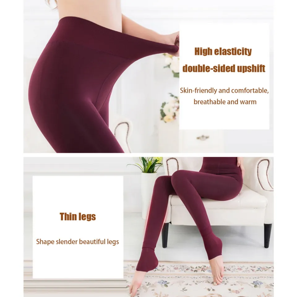Translucent Fleece Lined Leggings Double Line Hip Lifting Winter Tights  Faux Transparent Fleece Tights For Female Thermal Pants