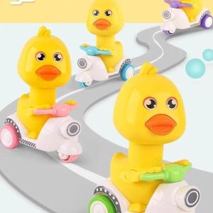 Yellow Duck Motorcycle Pullback Inertia Kids Press and Slide Cartoon Educational Toy for Babies