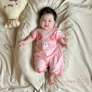 COD  ชุดรอมเปอร์แขนสั้นผ้าฝ้ายสำหรับเด็กผู้หญิงชุดนอนบางสำหรับเด็ก 2024 ชุดจั๊มสูทสำหรับเด็กแรกเกิดรุ่นใหม่สำหรับฤดูร้อน  Sem