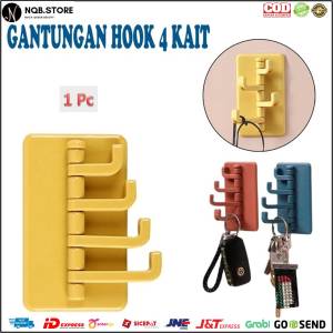Gantungan Tempel Lipat 4 Kait - Cantolan Dinding Hook Kunci Tanpa Paku