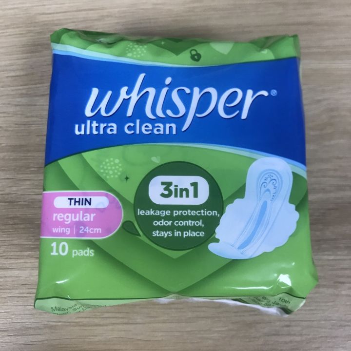 Băng vệ sinh WHISPER Ultra Clean 24cm - bvs Bịch 10 Miếng / Whisper Wing Regular Flow cánh loại dày 10 miếng - Mun Fashion Shop