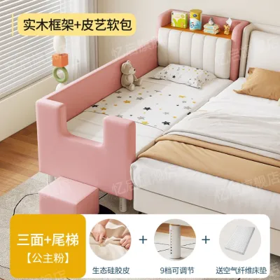 CraftedLiving SG-White Kids Splicing Bed with Storage Solid Wood Bedside Extension with Safety Guardrail
