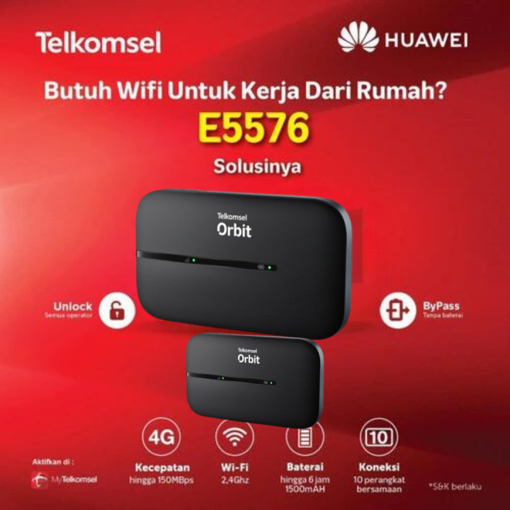 Telkomsel Mifi Huawei Modem Router Wifi 4G Huawei E5576 Unlocked VERSI BYPASS Tanpa Perdana