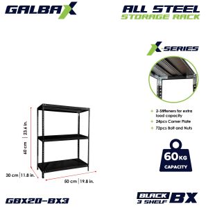 BIG SIZE GBX Steel Storage Rack Metal Shelf 120x40x198cm with 2-Stiffeners Adjustable 3/4/5/6 Layers