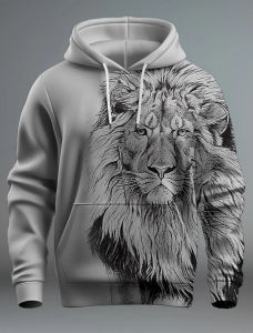 2025 New ใหม่สัตว์รูปแบบสิงโต 3D พิมพ์ผู้ชาย Hoodie ฤดูใบไม้ผลิและฤดูใบไม้ร่วงลําลองแขนยาว Hoodie Street หลวมเสื้อผู้ชาย