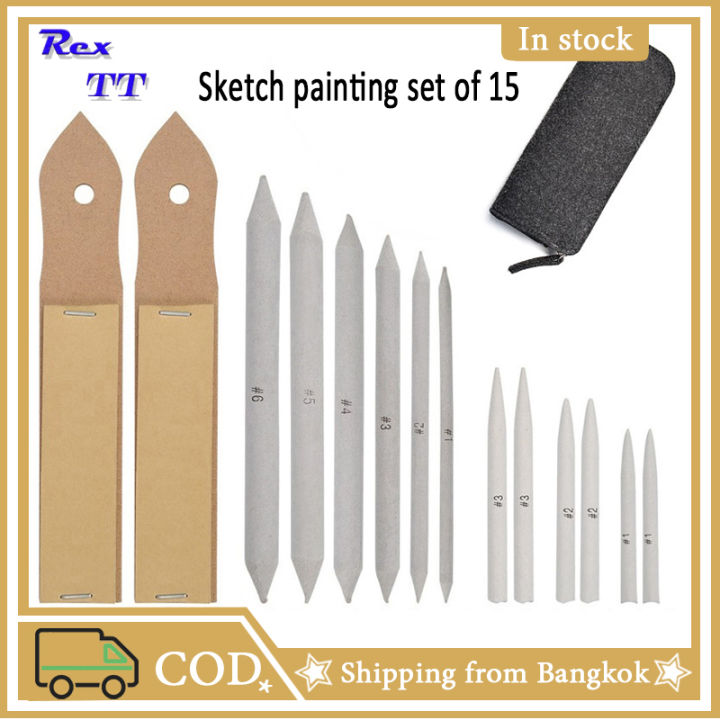 Rex TT [15 pcs/set] Double Head Sketch Paper eraser pens blending stump ...