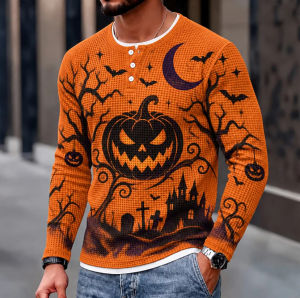 Hot-selling mens Halloween collection: waffle-knit long-sleeve shirt T Shirt 3D Digital print skull