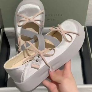 Ladies French round sweet cool casual thick-soled Mary Janes womens bowknot Boat shoes