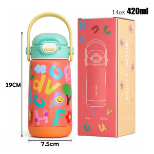 410ml Kids Insulated Flask 304 Stainless Steel Straw Water Cup One Touch Lid Anti Drop Base for Kids Self Drink - HoneyLion