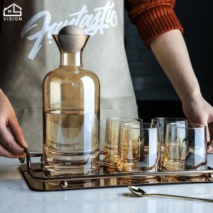 Vision Nordic Style Water Kettle Light Luxury Borosilicat Glass Water Jug Bottle Heat Resistance Juice Container with Log Stopper Large Capacity Teapot with Cup Filter Cold Drinkware