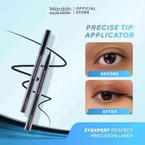 Wardah Eyeliner EyeXpert Perfect Precision Liner - Eyeliner Waterproof Warna Hitam dengan Aplikator Presisi Mudah Digunakan dan Lembut-Tahan Lama Hingga 12 Jam - Makeup