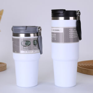 [SG Stock] Vacuum Insulated Mug 600 & 890ml Thermo Cup Coffee Cup 304 Stainless Steel Thermos Flask Water Bottle Handheld Thermos Insulated Vacuum Tumbler Hot or Cold Mugater Bottle with Straw Handle