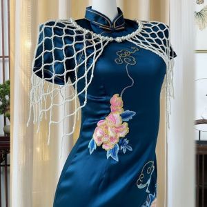 NOBLELUX Hollow Wedding Pearl Shawl Handmade Pearl Tassel Bridal Wraps Elegant Beaded Shoulder Chain Bridal Wedding Dress