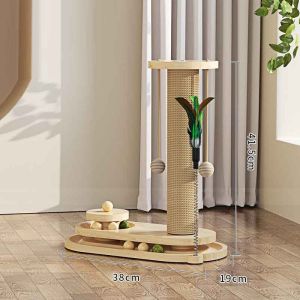 Sisal Cat Tree Scratcher House Turntable Track Ball Climbing Frame Toy Olid Wood Cat Scratching Post