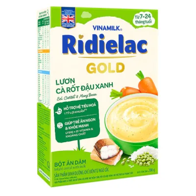 BỘT ĂN DẶM RIDIELAC GOLD LƯƠN CÀ RỐT ĐẬU XANH - HỘP GIẤY 200G