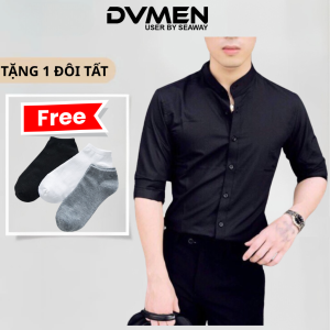 [TẶNG 1 ĐÔI TẤT] Áo sơ mi nam cổ trụ vải cotton lụa chống nhăn phong cách Hàn Quốc
