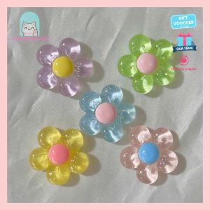 [FREE SHIP] Set 5 cái Crocs Jibbitz Sticker gắn dép bông hoa dễ thương nhựa trong - Có Nút Gắn