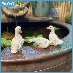 PkYeG 3 cái dễ thương màu trắng vịt thủy canh hoa sen Nồi Retro nhựa Tượng điêu khắc ngoài trời cho nhà văn phòng bàn vườn bàn trang trí nội thất trang trí