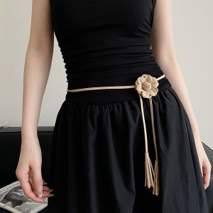 Dây lưng da hoa 5cm gắn chuông tua rua đai váy dây da phối hoa bản 05cm