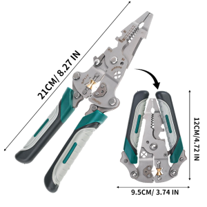 12-in-1 Foldable Multifunctional Wire Stripper Pliers / Heavy Duty Wire Cutting Crimping Tool / Portable Electrician Hand Tool for Stripping Twisting Screwdriving Nail Pulling