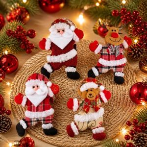 SOULLOV Santa Claus Christmas Curtain Tiebacks Deer Bear Curtain Holdbacks Ornaments Plush Doll Curtain Clips Home Decoration