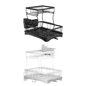 Multiurpose 360° Rotating Double Layer Dish Drying Rack Home Accessory for Efficient Kitchen Supplies Organization