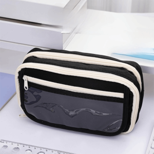 GORGE Multi-layer Pencil Bag Large Capacity Solid Color Stationery Storage Bag Portable Pen Pouch Back To School