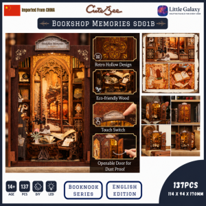 [Ready Stock] Cutebee 3D Wooden Puzzle SD01B DIY Book Nook Miniature House Bookshelf Decoration - Bookshop Memories