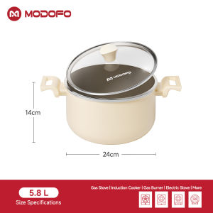 MODOFO 24cm Non Stick Deep Pot with Lid 14cm Height Aluminum Cookware Induction Compatible Bottom Soup Casserole for Stew Noodle Cooking