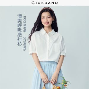 GIORDANO Women Shirt Warm Weather Shirt Woven Fabric Shirt Non-Elastic Shirt 05346499