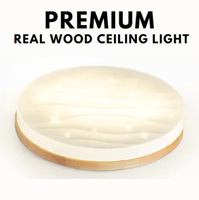 Premium Glittering Real Wood Nordic LED Ceiling Light Tritone Macaron Hamburger GSE