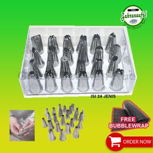 PROMO ISI 24 BIJI - SPUIT LOKAL BUNGKUS MIKA | DEKORASI KUE | SEMPRET SEDANG BAHAN STAINLESS STEEL