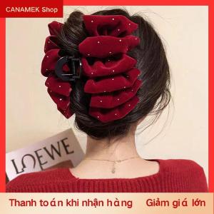 CS 1 cái kẹp tóc nơ nhung màu đỏ đen cho phụ nữ công chúa đầu lấy móng vuốt tóc Mũ kẹp tóc lớn Phụ kiện tóc của cô gái