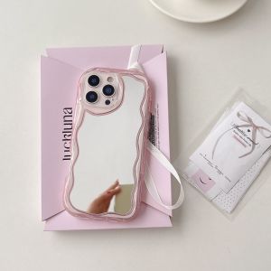 Luxury Mirror Wave Border Case for iPhone 16 15 14 Pro Max 16 Plus 11 12 13 Make Up Candy Color Shockproof Ultra Slim TPU Cover